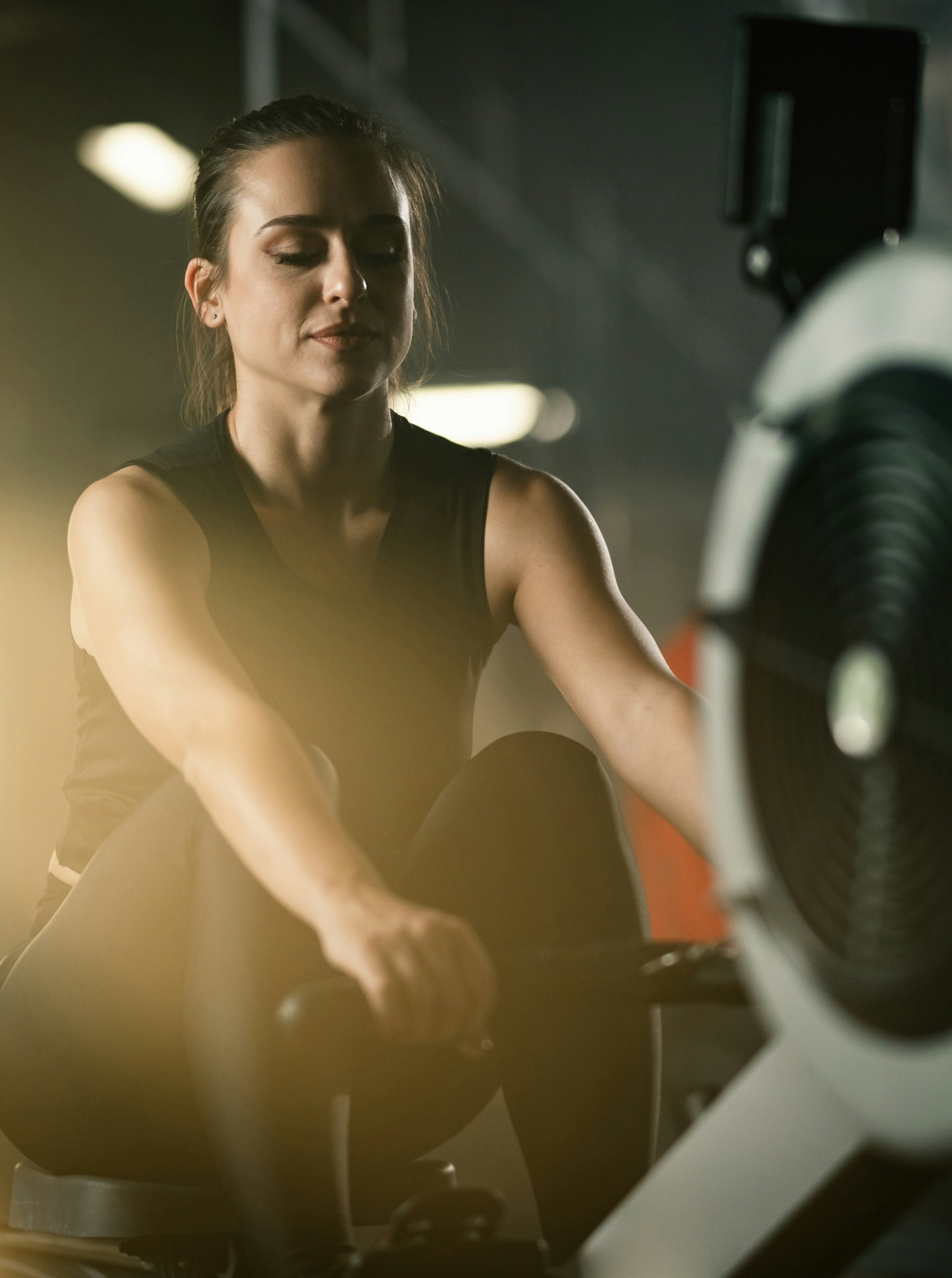 Rowing machine workout at Gold's Gym