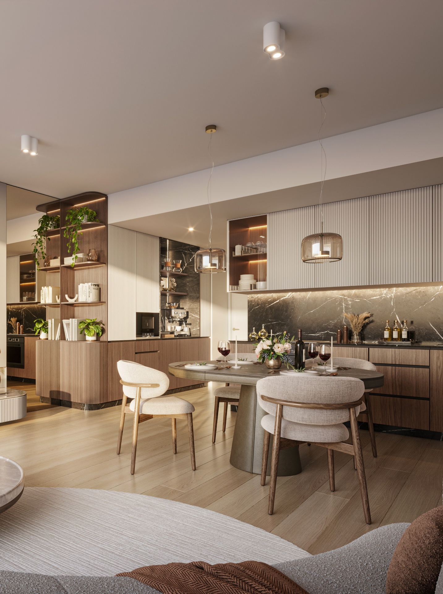 Open-plan kitchen and dining interior
