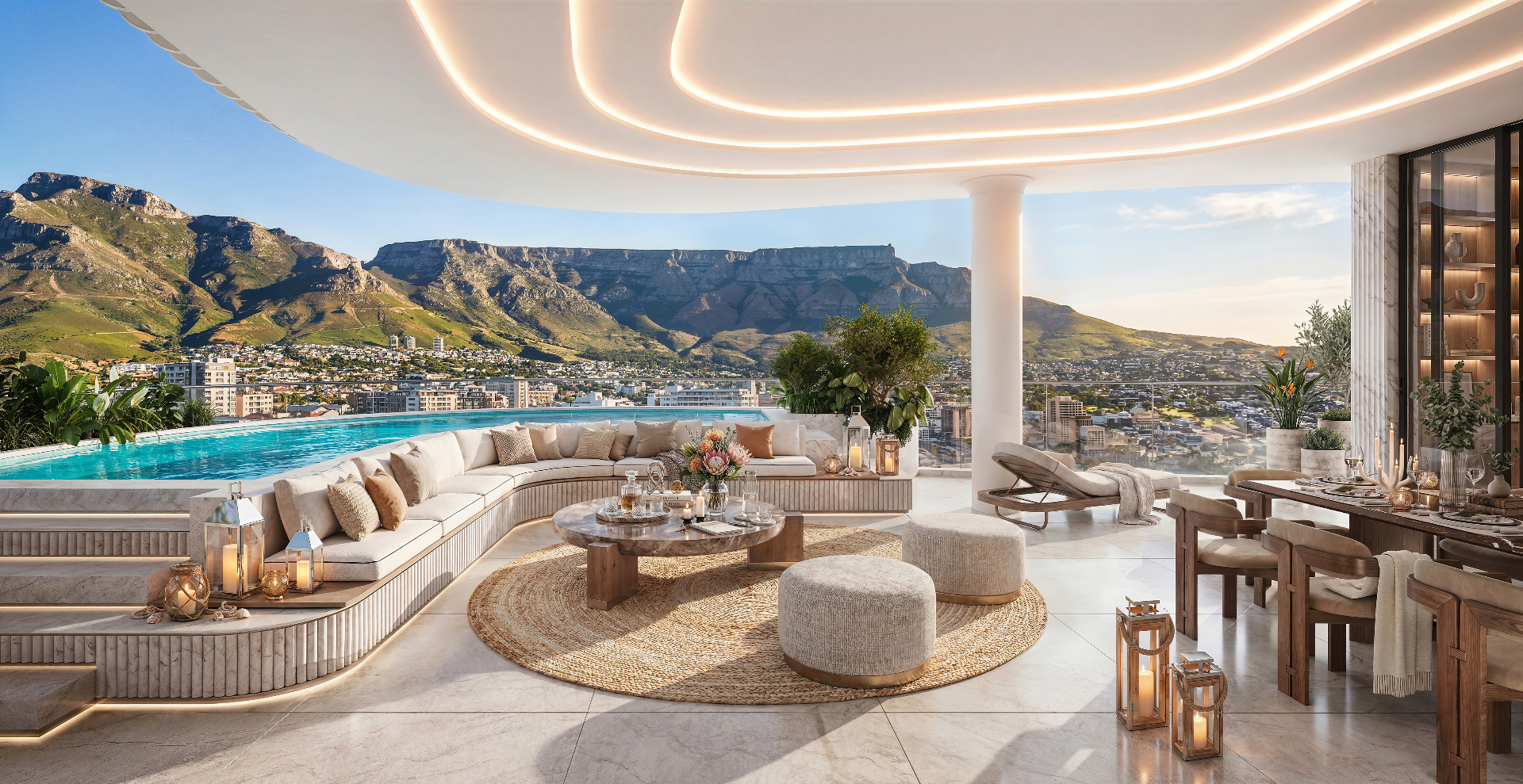 Rooftop terrace with pool and Table Mountain views