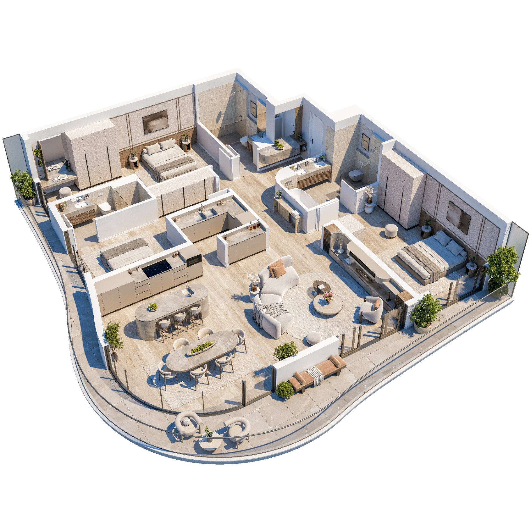 Simplex Penthouse B 0101 axonometric render